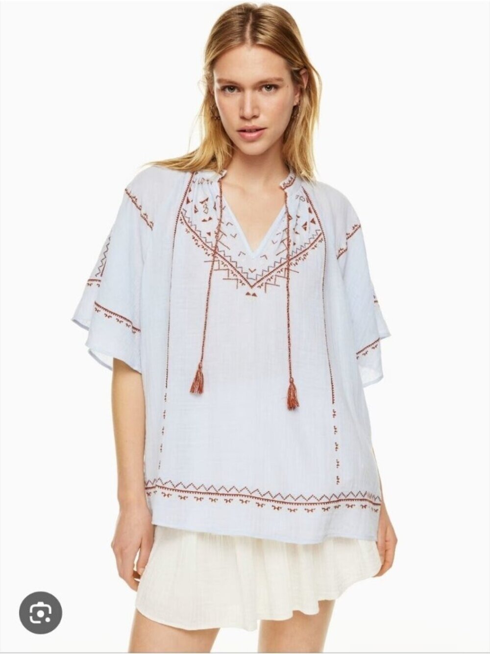 ARITZIA | Little Moon Luca Gauzy Blouse embroidered Blue Sz M
